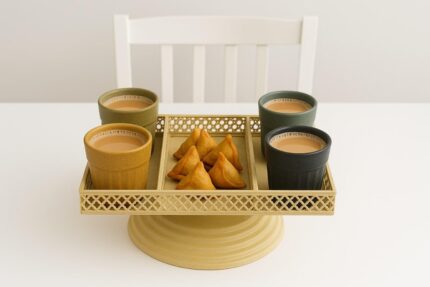 Ceramic Kulhad Tea Cups Set of 4 with Metal Trolley Stand – Elegant & Functional Beverage Serving Set